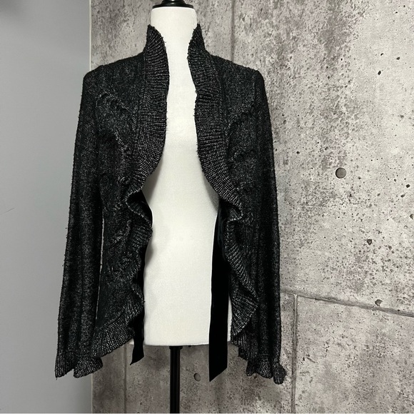 𝅺escada Wool Blend Cable Knit Ruffle Sweater Cardigan - Picture 3 of 13